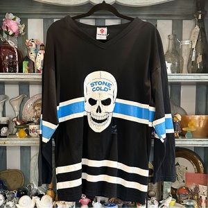 Vintage 80s WF Stone Cold Steve Austin black and white long sleeve jersey shirt